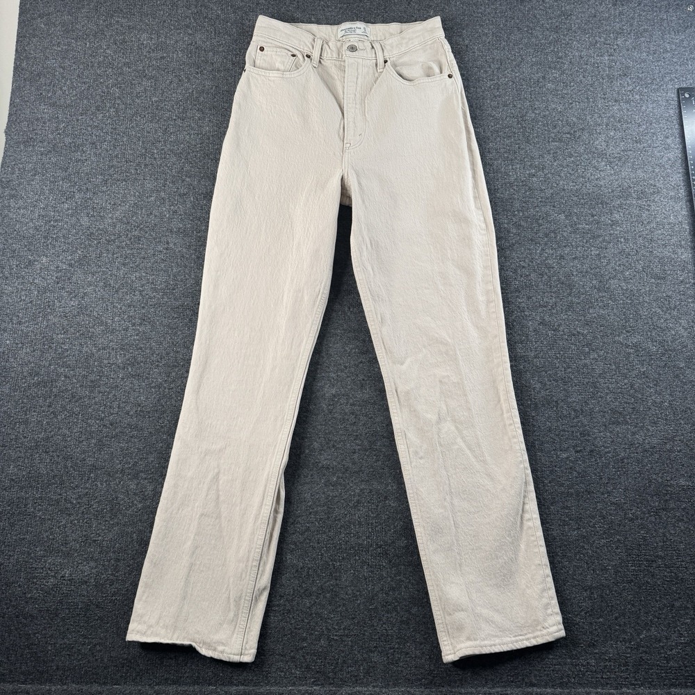Abercrombie Fitch Curve Love 90s Straight Jeans Womens 4R Beige Ultra High Rise